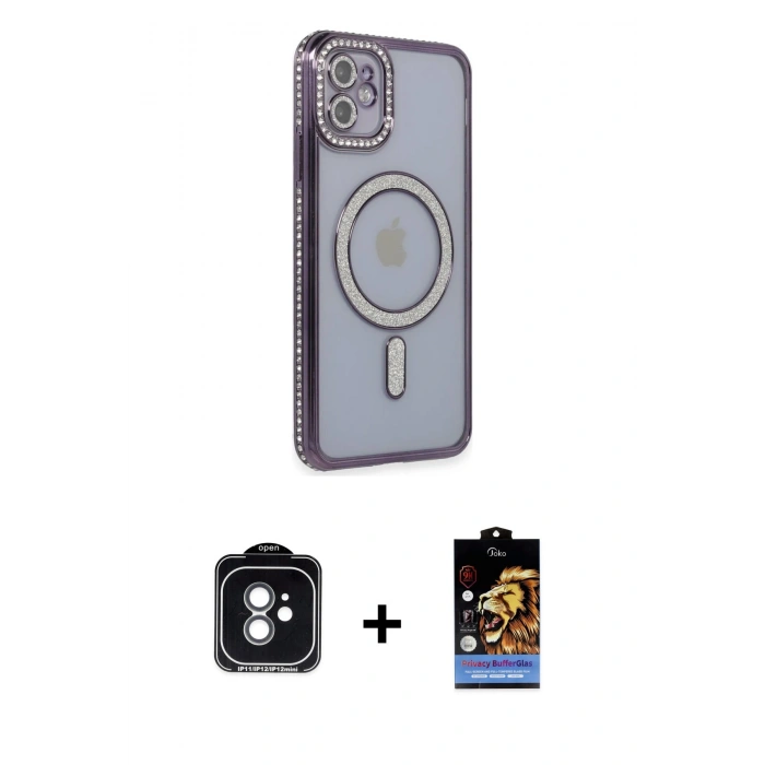 MARSİLYAN™- iPhone 11 Kılıf Zirve Doku Prime - Siyah Buffer Hayalet Cam Ekran Koruyucu + PVD Metal Kamera Lens - YL