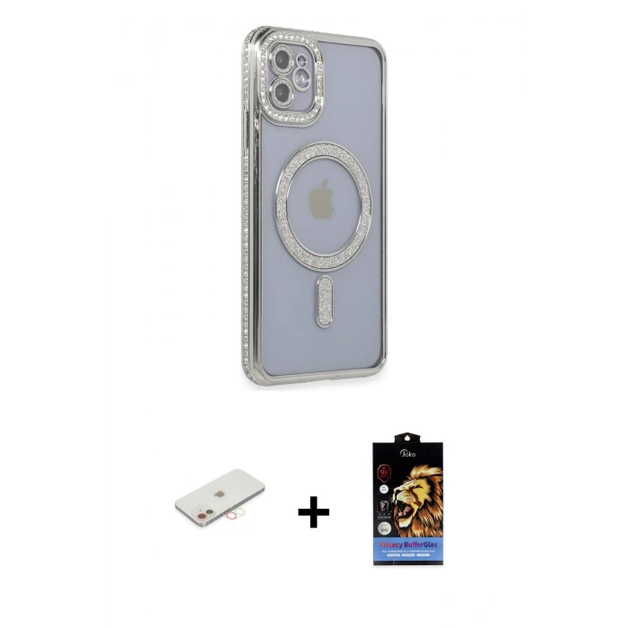 MARSİLYAN™- iPhone 11 Kılıf Zirve Doku Prime - Siyah Buffer Hayalet Cam Ekran Koruyucu + Renkli Kamera Lens Koruma Cam - YL