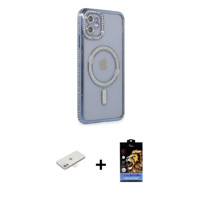 MARSİLYAN™- iPhone 11 Kılıf Zirve Doku Prime - Siyah Buffer Hayalet Cam Ekran Koruyucu + Renkli Kamera Lens Koruma Cam - YL