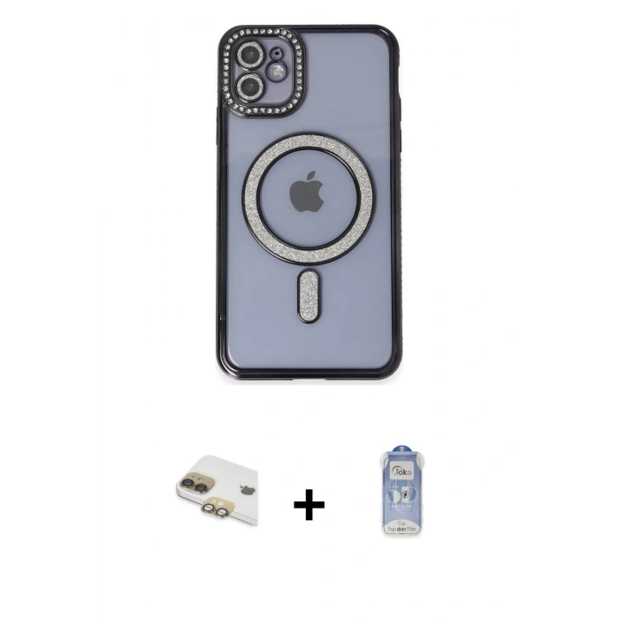 MARSİLYAN™- iPhone 11 Kılıf Zirve Doku Prime - Siyah Joko Magic 5D Cam + Pers Alüminyum Kamera Lens - GD
