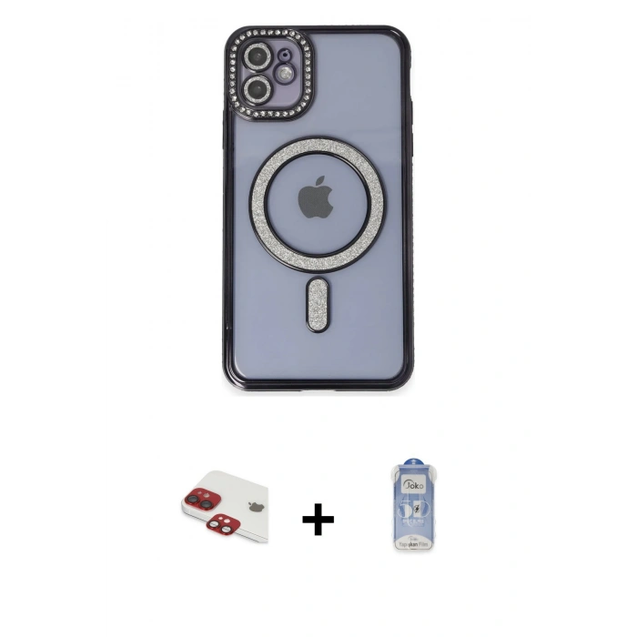 MARSİLYAN™- iPhone 11 Kılıf Zirve Doku Prime - Siyah Joko Magic 5D Cam + Pers Alüminyum Kamera Lens - KI
