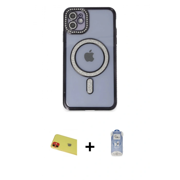 MARSİLYAN™- iPhone 11 Kılıf Zirve Doku Prime - Siyah Joko Magic 5D Cam + Rainbow Kamera Lens Koruma Cam - KI