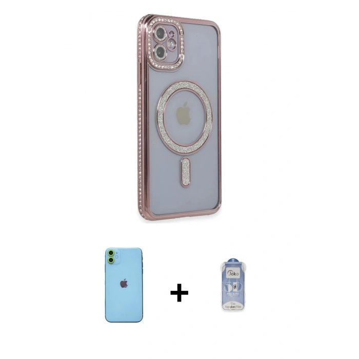 MARSİLYAN™- iPhone 11 Kılıf Zirve Doku Prime - Siyah Joko Magic 5D Cam + Neon Fosforlu Kamera Lens - YL