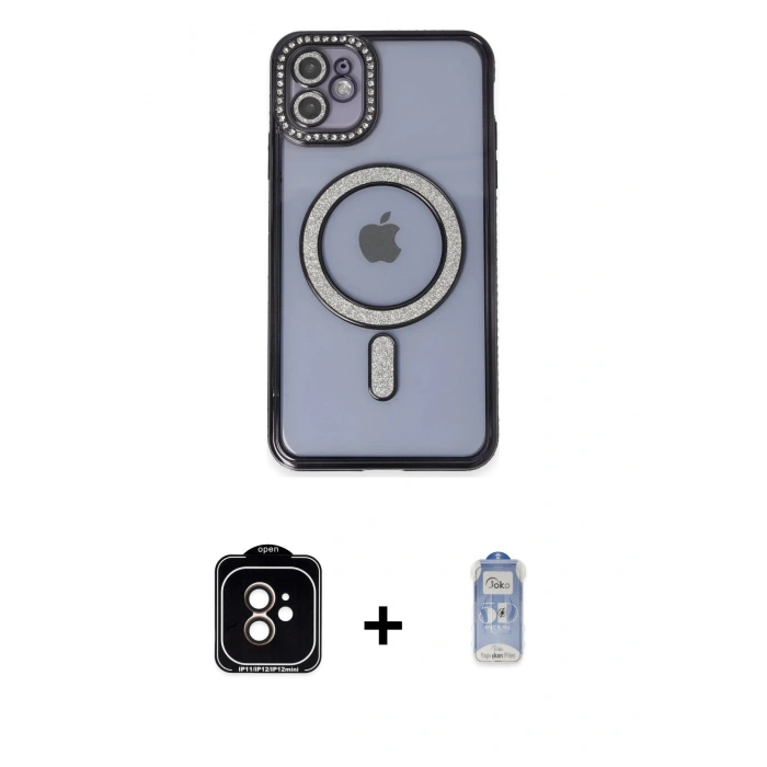 MARSİLYAN™- iPhone 11 Kılıf Zirve Doku Prime - Siyah Joko Magic 5D Cam + PVD Metal Kamera Lens - TU