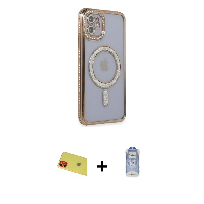 MARSİLYAN™- iPhone 11 Kılıf Zirve Doku Prime - Siyah Joko Magic 5D Cam + Rainbow Kamera Lens Koruma Cam - KI