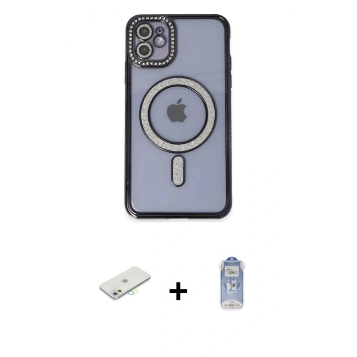 MARSİLYAN™- iPhone 11 Kılıf Zirve Doku Prime - Siyah Joko Magic 5D Cam + Renkli Kamera Lens Koruma Cam - SI