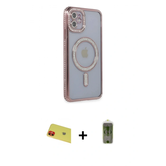 MARSİLYAN™- iPhone 11 Kılıf Zirve Doku Prime - Siyah Joko Magic 5D Hayalet Cam + Kırmızı Rainbow Kamera Lens Koruma Cam