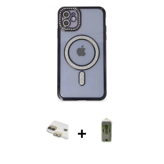 MARSİLYAN™- iPhone 11 Kılıf Zirve Doku Prime - Siyah Joko Magic 5D Hayalet Cam + Pers Alüminyum Kamera Lens - GD