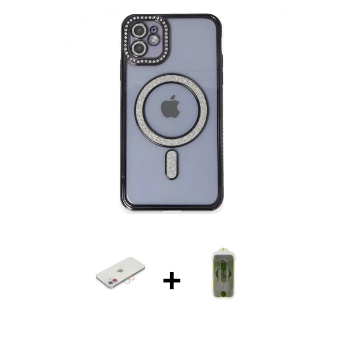 MARSİLYAN™- iPhone 11 Kılıf Zirve Doku Prime - Siyah Joko Magic 5D Hayalet Cam + Renkli Kamera Lens Koruma Cam - PE