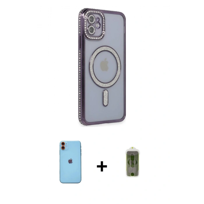 MARSİLYAN™- iPhone 11 Kılıf Zirve Doku Prime - Siyah Joko Magic 5D Hayalet Cam + Neon Fosforlu Kamera Lens - TU