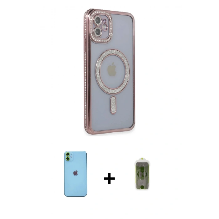 MARSİLYAN™- iPhone 11 Kılıf Zirve Doku Prime - Siyah Joko Magic 5D Hayalet Cam + Neon Fosforlu Kamera Lens - YL
