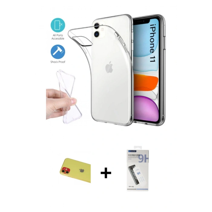 MARSİLYAN™- iPhone 11 Kılıf Zirve Doku - Şeffaf Uv Polymer Nano Ekran Koruyucu + Rainbow Kamera Lens Koruma Cam - KI