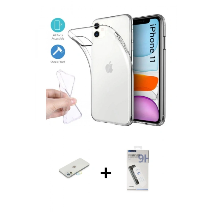 MARSİLYAN™- iPhone 11 Kılıf Zirve Doku - Şeffaf Uv Polymer Nano Ekran Koruyucu + Renkli Kamera Lens Koruma Cam - SI