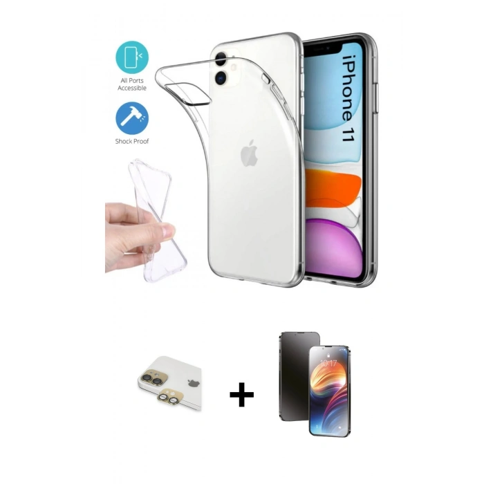 MARSİLYAN™- iPhone 11 Kılıf Zirve Doku - Siyah 3D Antistatik Mat Seramik Nano Ekran Koruyucu + Pers Alüminyum Kamera Lens - GD