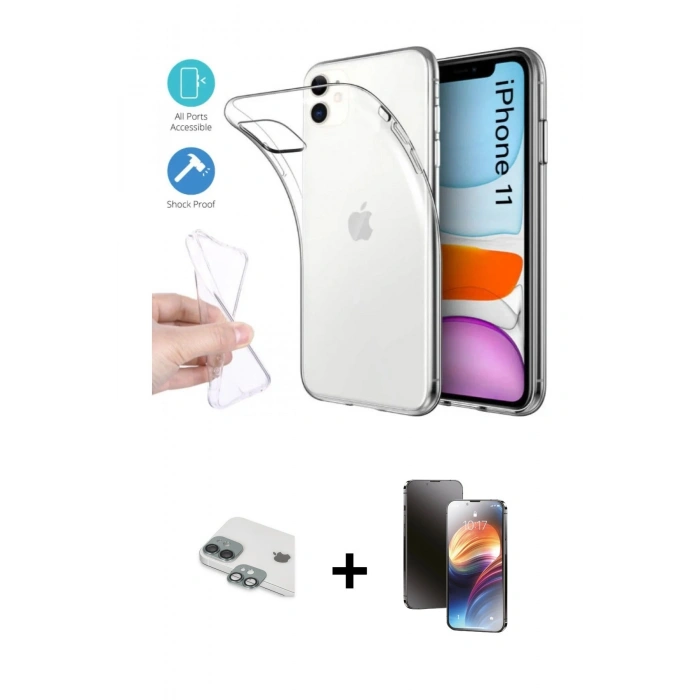 MARSİLYAN™- iPhone 11 Kılıf Zirve Doku - Siyah 3D Antistatik Mat Seramik Nano Ekran Koruyucu + Pers Alüminyum Kamera Lens - YL