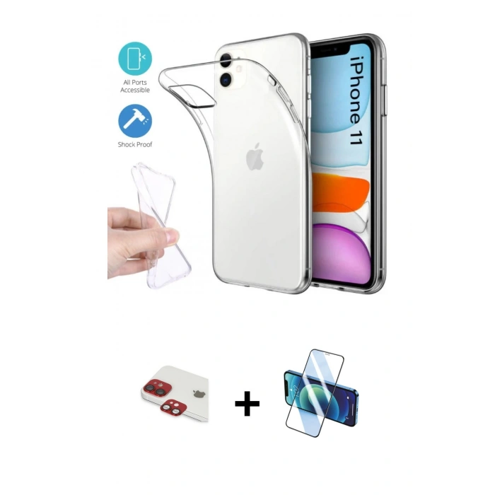 MARSİLYAN™- iPhone 11 Kılıf Zirve Doku - Siyah 3D Antistatik Seramik Nano Ekran Koruyucu + Pers Alüminyum Kamera Lens - KI