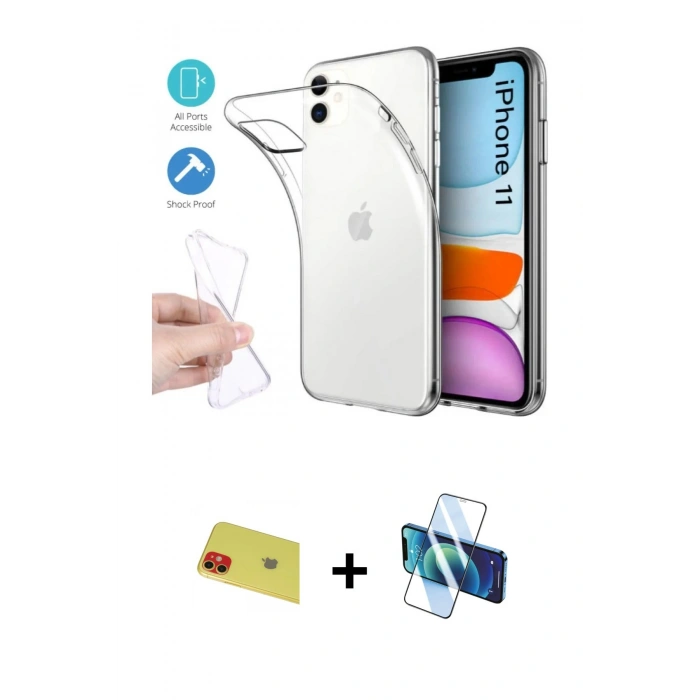 MARSİLYAN™- iPhone 11 Kılıf Zirve Doku - Siyah 3D Antistatik Seramik Nano Ekran Koruyucu + Rainbow Kamera Lens Koruma Cam - KI
