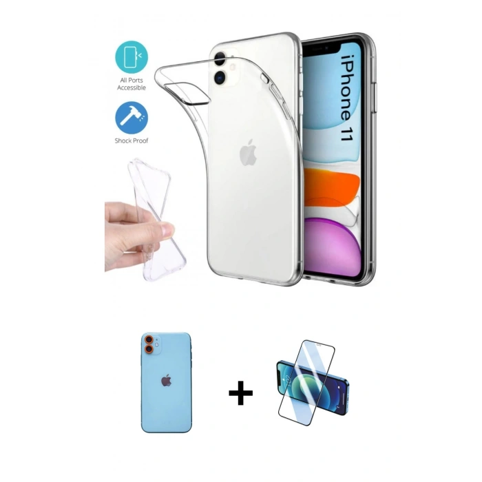 MARSİLYAN™- iPhone 11 Kılıf Zirve Doku - Siyah 3D Antistatik Seramik Nano Ekran Koruyucu + Neon Fosforlu Kamera Lens - TU