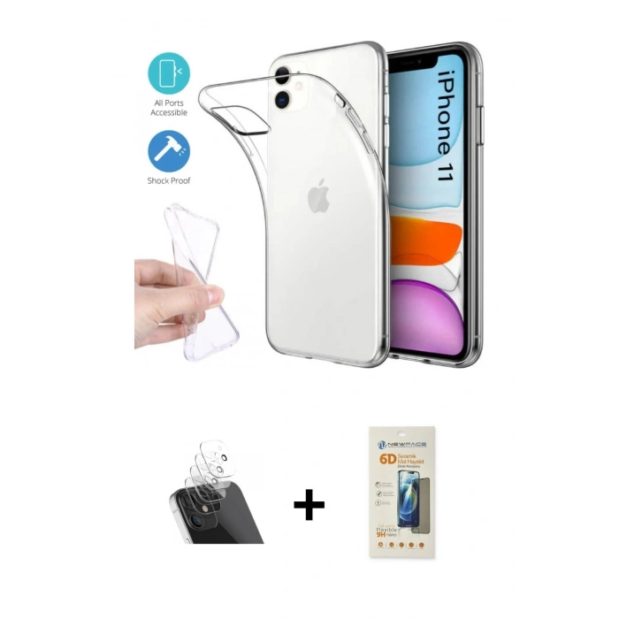 MARSİLYAN™- iPhone 11 Kılıf Zirve Doku - Siyah 6D Mat Seramik Hayalet Nano Ekran Koruyucu + Kamera Lens Koruma Cam - SF
