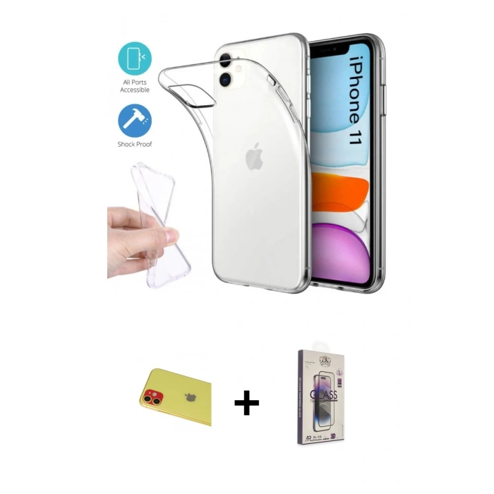 MARSİLYAN™- iPhone 11 Kılıf Zirve Doku - Siyah Bilvis 3D Cam Ekran Koruyucu + Rainbow Kamera Lens Koruma Cam - KI