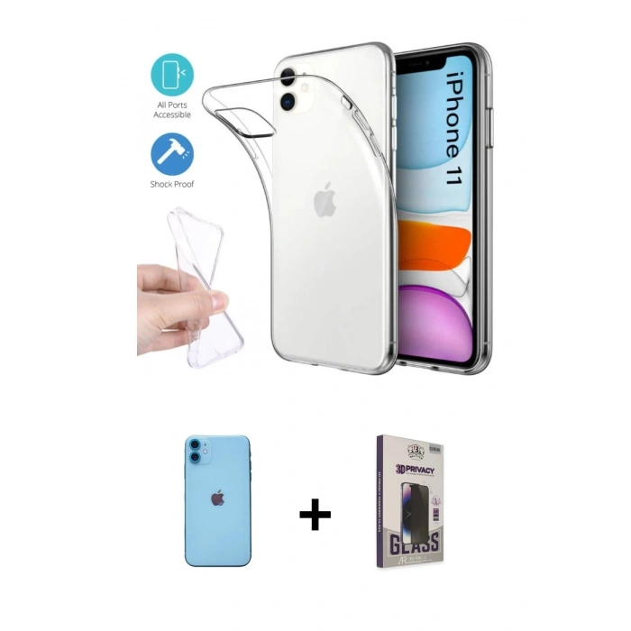 MARSİLYAN™- iPhone 11 Kılıf Zirve Doku - Siyah Bilvis Hayalet Cam Ekran Koruyucu + Neon Fosforlu Kamera Lens - MI