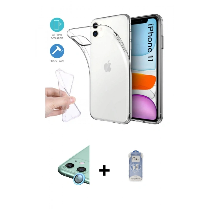 MARSİLYAN™- iPhone 11 Kılıf Zirve Doku - Siyah Joko Magic 5D Cam + Raze Metal Kamera Lens - MI