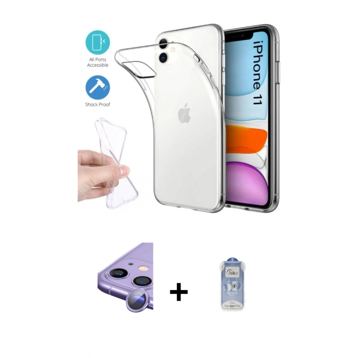 MARSİLYAN™- iPhone 11 Kılıf Zirve Doku - Siyah Joko Magic 5D Cam + Raze Metal Kamera Lens - MR