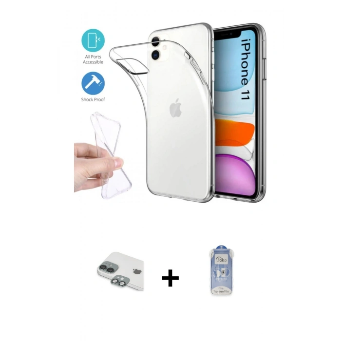 MARSİLYAN™- iPhone 11 Kılıf Zirve Doku - Siyah Joko Magic 5D Cam + Pers Alüminyum Kamera Lens - YL