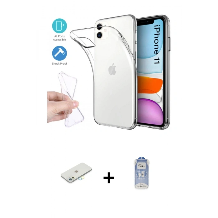 MARSİLYAN™- iPhone 11 Kılıf Zirve Doku - Siyah Joko Magic 5D Cam + Renkli Kamera Lens Koruma Cam - SI
