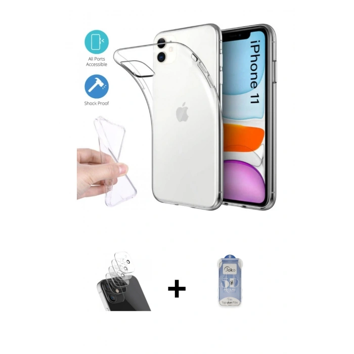 MARSİLYAN™- iPhone 11 Kılıf Zirve Doku - Siyah Joko Magic 5D Cam + Şeffaf Kamera Lens Koruma Cam