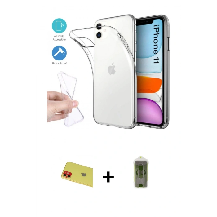 MARSİLYAN™- iPhone 11 Kılıf Zirve Doku - Siyah Joko Magic 5D Hayalet Cam + Rainbow Kamera Lens Koruma Cam - KI