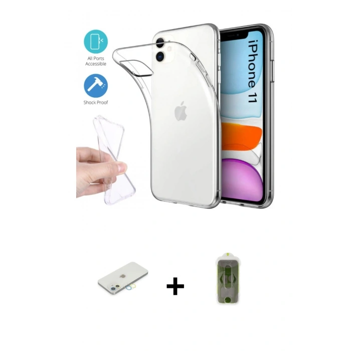 MARSİLYAN™- iPhone 11 Kılıf Zirve Doku - Siyah Joko Magic 5D Hayalet Cam + Renkli Kamera Lens Koruma Cam - SI