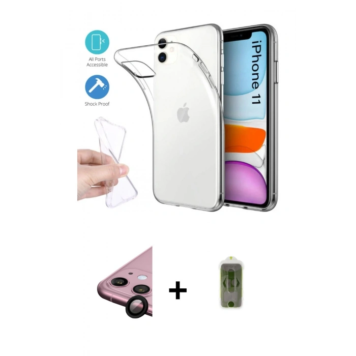 MARSİLYAN™- iPhone 11 Kılıf Zirve Doku - Siyah Joko Magic 5D Hayalet Cam + Raze Metal Kamera Lens - SH