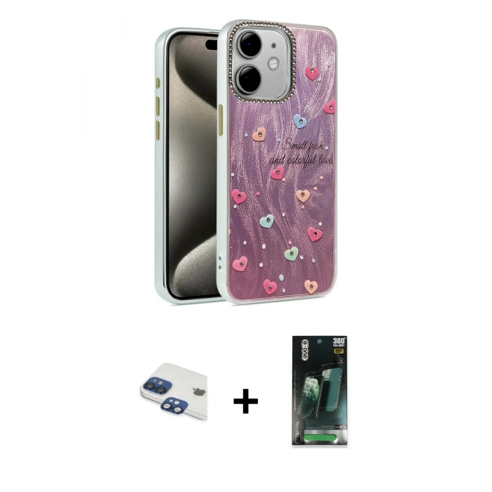 MARSİLYAN™- iPhone 11 Kılıf Zirve Modern Prime - Şeffaf 360 Full Body Arka Koruyucu + Lacivert Pers Alüminyum Kamera Lens
