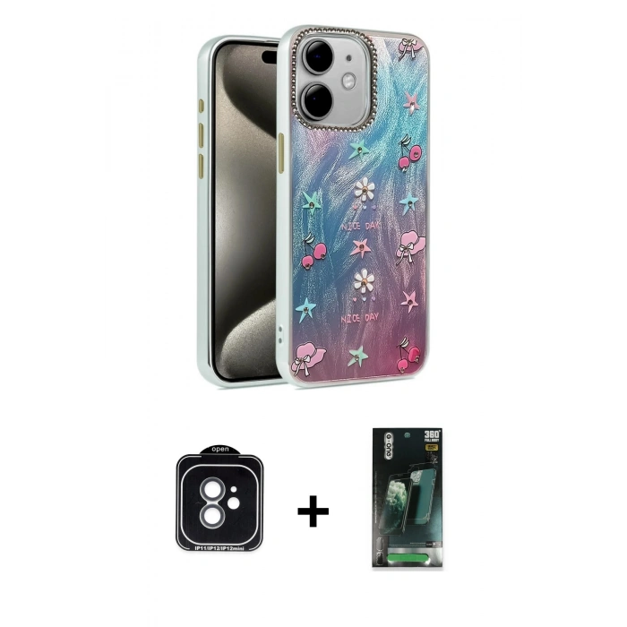 MARSİLYAN™- iPhone 11 Kılıf Zirve Modern Prime - Şeffaf 360 Full Body Arka Koruyucu + PVD Metal Kamera Lens - YL