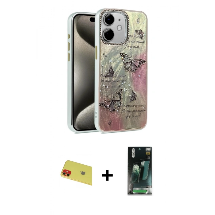 MARSİLYAN™- iPhone 11 Kılıf Zirve Modern Prime - Şeffaf 360 Full Body Arka Koruyucu + Rainbow Kamera Lens Koruma Cam - KI