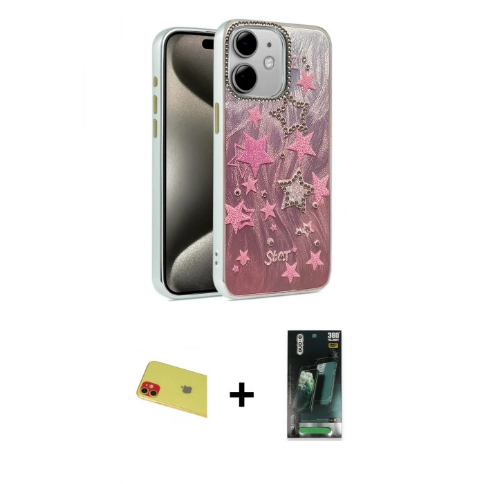 MARSİLYAN™- iPhone 11 Kılıf Zirve Modern Prime - Şeffaf 360 Full Body Arka Koruyucu + Rainbow Kamera Lens Koruma Cam - KI