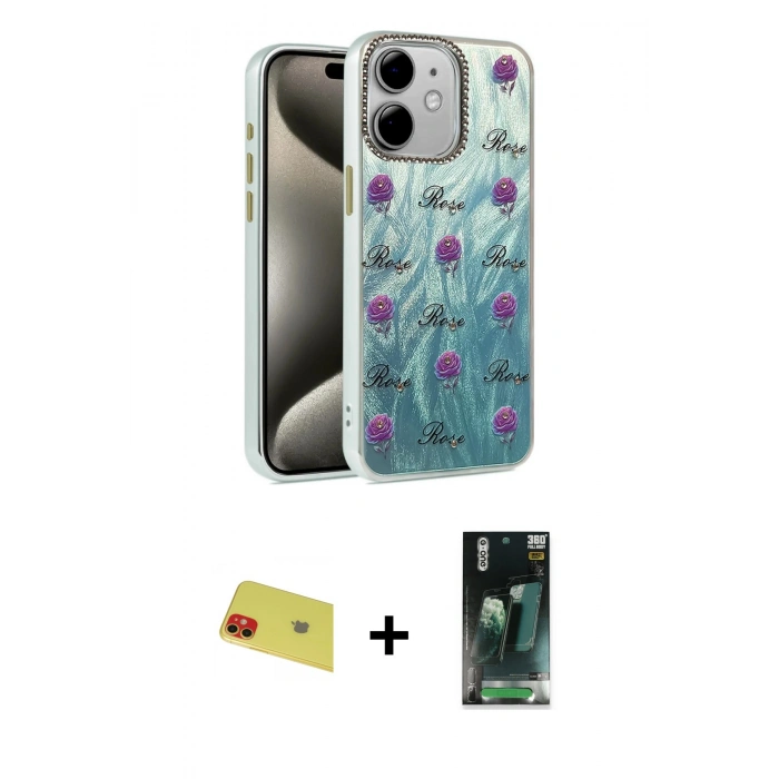 MARSİLYAN™- iPhone 11 Kılıf Zirve Modern Prime - Şeffaf 360 Full Body Arka Koruyucu + Rainbow Kamera Lens Koruma Cam - KI