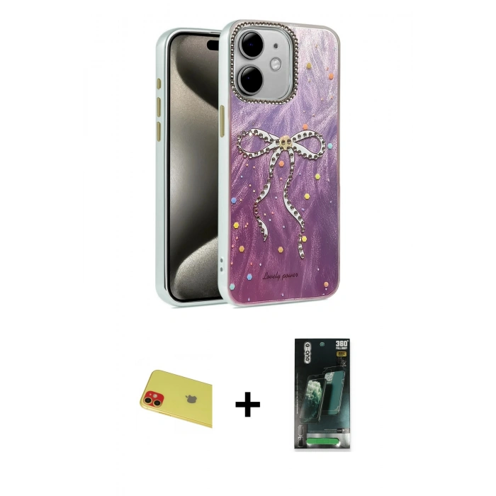 MARSİLYAN™- iPhone 11 Kılıf Zirve Modern Prime - Şeffaf 360 Full Body Arka Koruyucu + Rainbow Kamera Lens Koruma Cam - KI