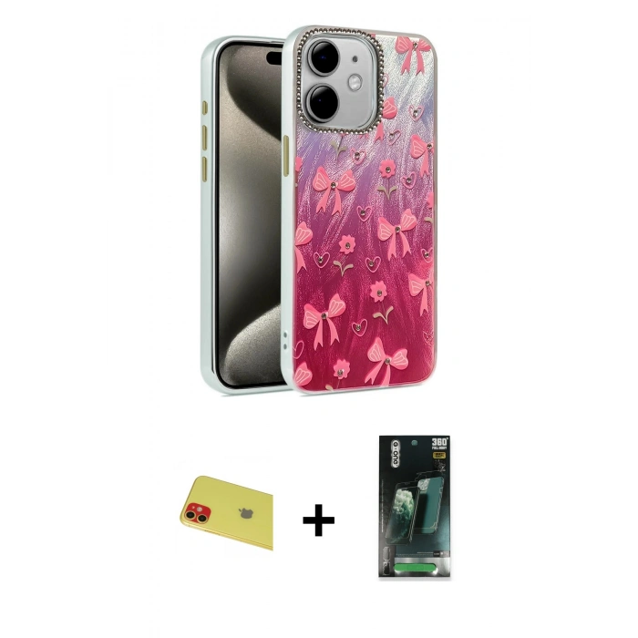 MARSİLYAN™- iPhone 11 Kılıf Zirve Modern Prime - Şeffaf 360 Full Body Arka Koruyucu + Rainbow Kamera Lens Koruma Cam - KI