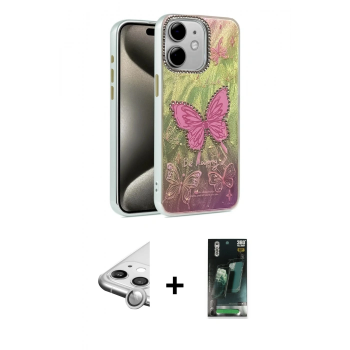 MARSİLYAN™- iPhone 11 Kılıf Zirve Modern Prime - Şeffaf 360 Full Body Arka Koruyucu + Raze Metal Kamera Lens - GS