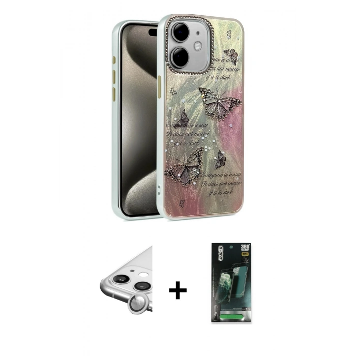 MARSİLYAN™- iPhone 11 Kılıf Zirve Modern Prime - Şeffaf 360 Full Body Arka Koruyucu + Raze Metal Kamera Lens - GS