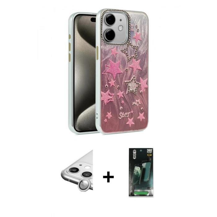 MARSİLYAN™- iPhone 11 Kılıf Zirve Modern Prime - Şeffaf 360 Full Body Arka Koruyucu + Raze Metal Kamera Lens - GS