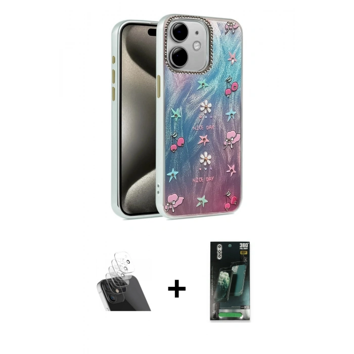 MARSİLYAN™- iPhone 11 Kılıf Zirve Modern Prime - Şeffaf 360 Full Body Arka Koruyucu + Kamera Lens Koruma Cam - SF