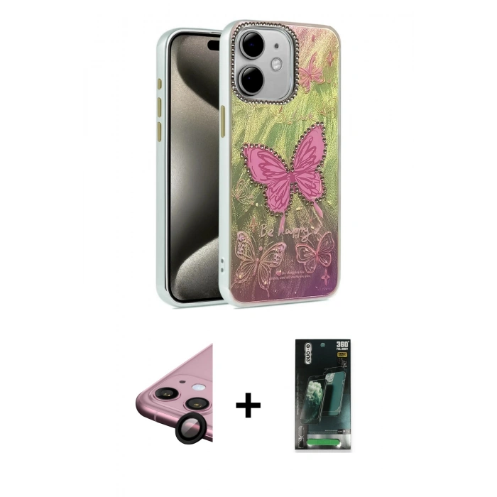 MARSİLYAN™- iPhone 11 Kılıf Zirve Modern Prime - Şeffaf 360 Full Body Arka Koruyucu + Raze Metal Kamera Lens - SH
