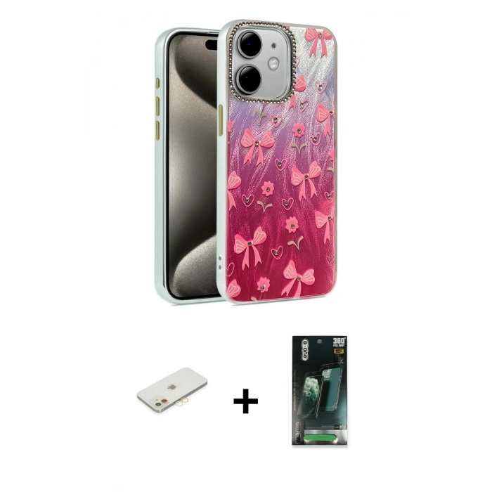 MARSİLYAN™- iPhone 11 Kılıf Zirve Modern Prime - Şeffaf 360 Full Body Arka Koruyucu + Renkli Kamera Lens Koruma Cam - TU
