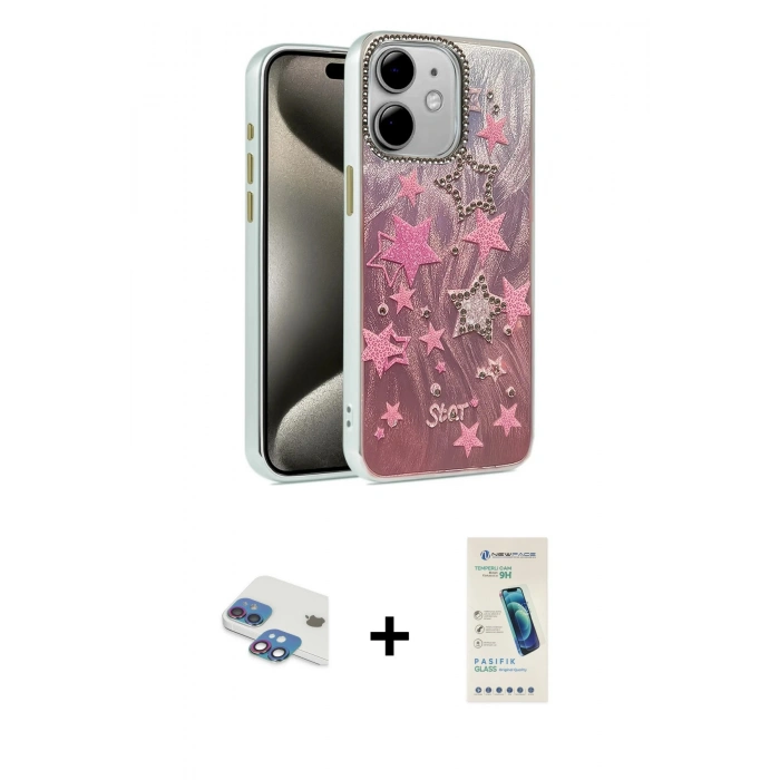 MARSİLYAN™- iPhone 11 Kılıf Zirve Modern Prime - Şeffaf Pasifik Cam Ekran Koruyucu + Pers Alüminyum Kamera Lens - GI