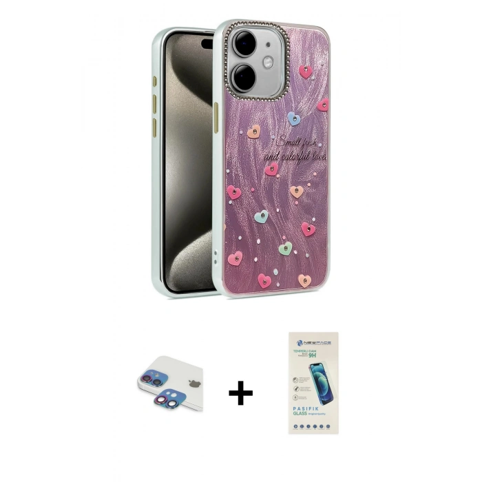 MARSİLYAN™- iPhone 11 Kılıf Zirve Modern Prime - Şeffaf Pasifik Cam Ekran Koruyucu + Pers Alüminyum Kamera Lens - GI