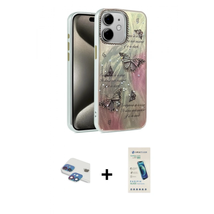 MARSİLYAN™- iPhone 11 Kılıf Zirve Modern Prime - Şeffaf Pasifik Cam Ekran Koruyucu + Pers Alüminyum Kamera Lens - GI