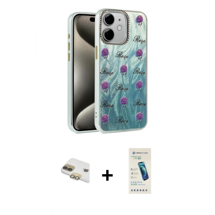 MARSİLYAN™- iPhone 11 Kılıf Zirve Modern Prime - Şeffaf Pasifik Cam Ekran Koruyucu + Pers Alüminyum Kamera Lens - GD